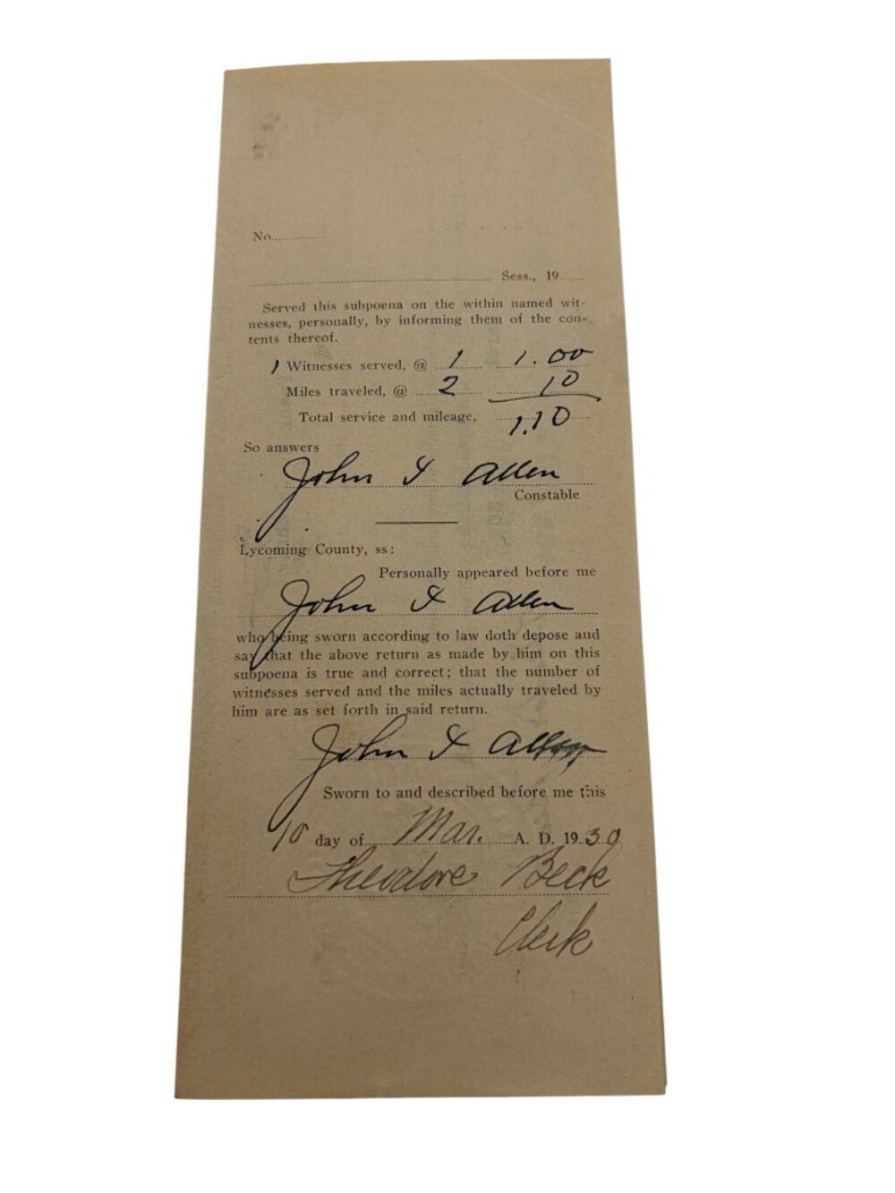 1929 PA Court Case File Desertion Non Support Nolle Prosequi Jacobs Lycoming - Picture 6 of 9
